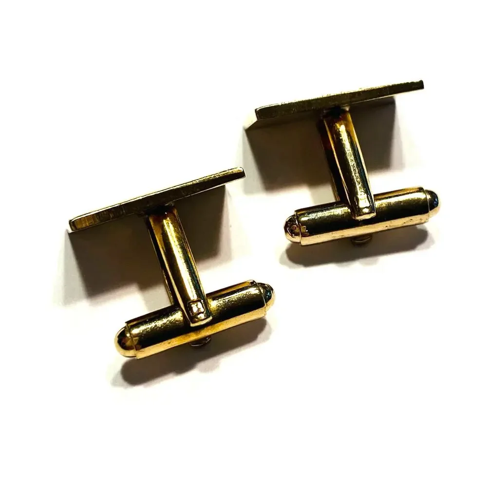 Vintage Cufflinks Textured Geometric Goldtone Rectangles Engravable Mens Jewelry